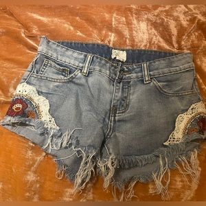 Crochet denim shorts